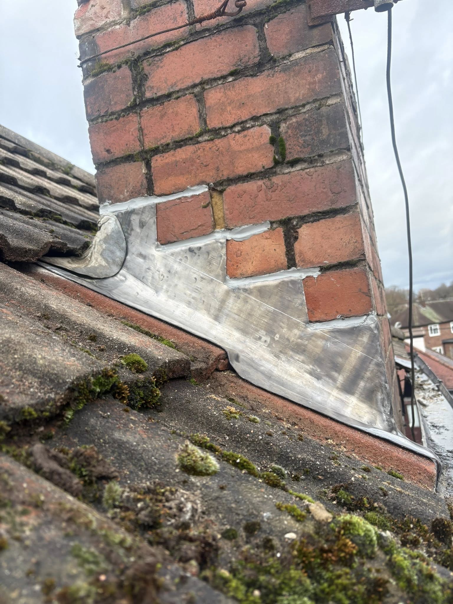 Leadwork around chimney base